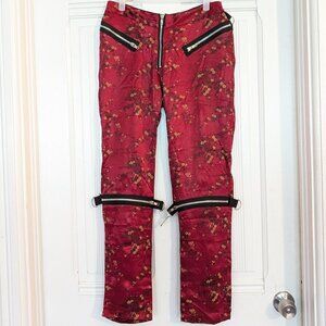 VTG 1990s DP Gerl by Dog Pile Bondage Pants Red Satin Cherry Blossom Sz. M
